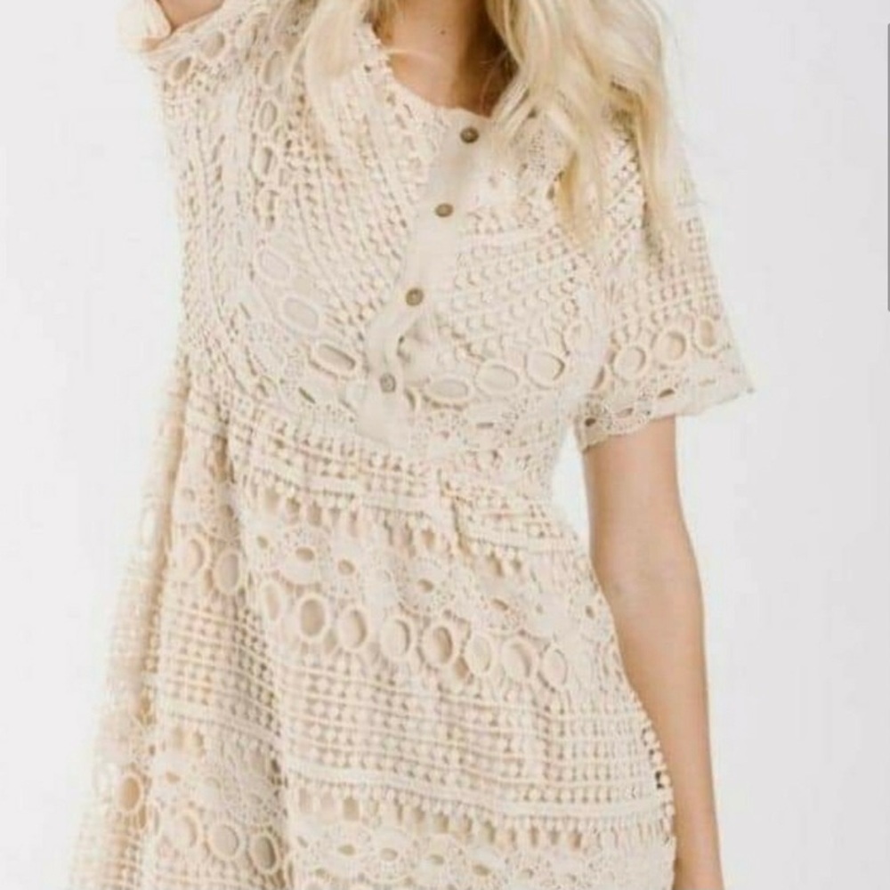 Polagram Crochet Cream Lace Midi Dress M - Picture 6 of 16